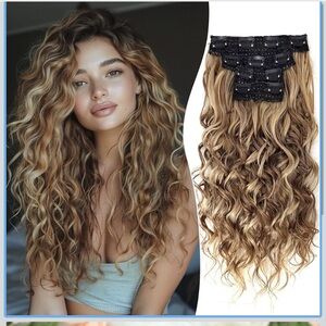 Aisaide Clip in Hair Extensions, 4PCS 20” Lace ,Ash Brown with Blonde Highlights